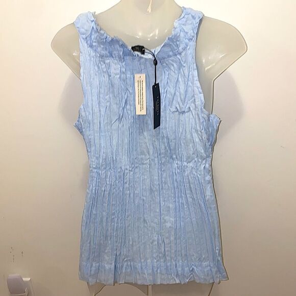 Talbots Petite Multi-Pleated Crinkled Casual Light Blue Tank Shirt Blouse 18P 18 - Picture 3 of 8